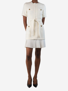 Sandro Cream boucle belted mini dress - size UK 6
