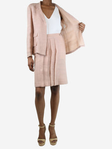 Chanel Pink tweed pleated skirt and blazer set - size UK 8