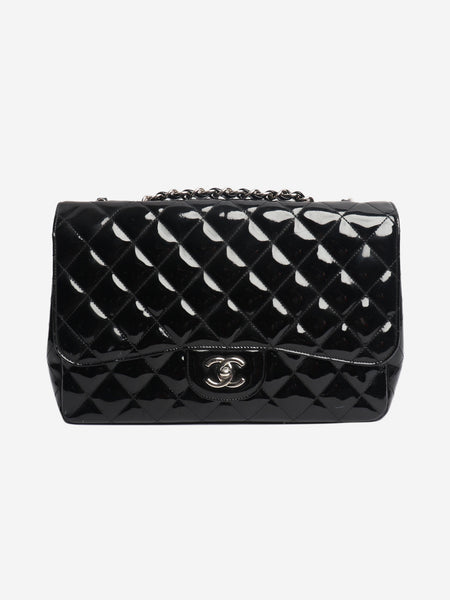 Black 2009 patent quilted jumbo Classic Single Flap bag product image
