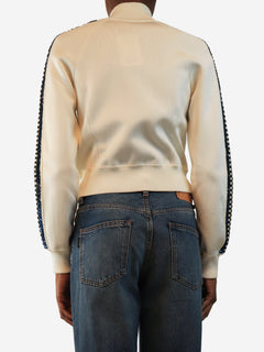 Ivory sequin-trim knit jacket - size UK 8