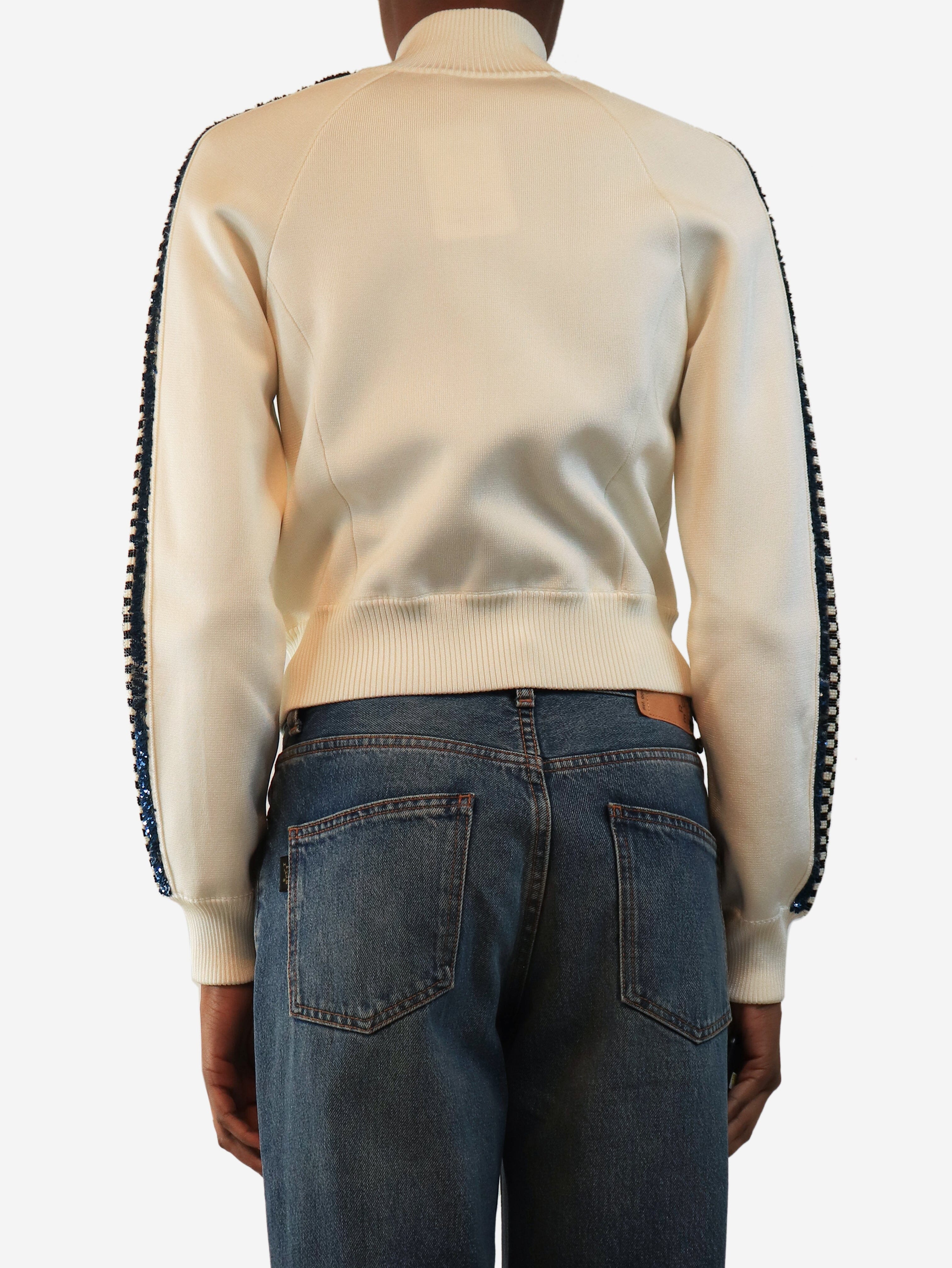 Ivory sequin-trim knit jacket - size UK 8