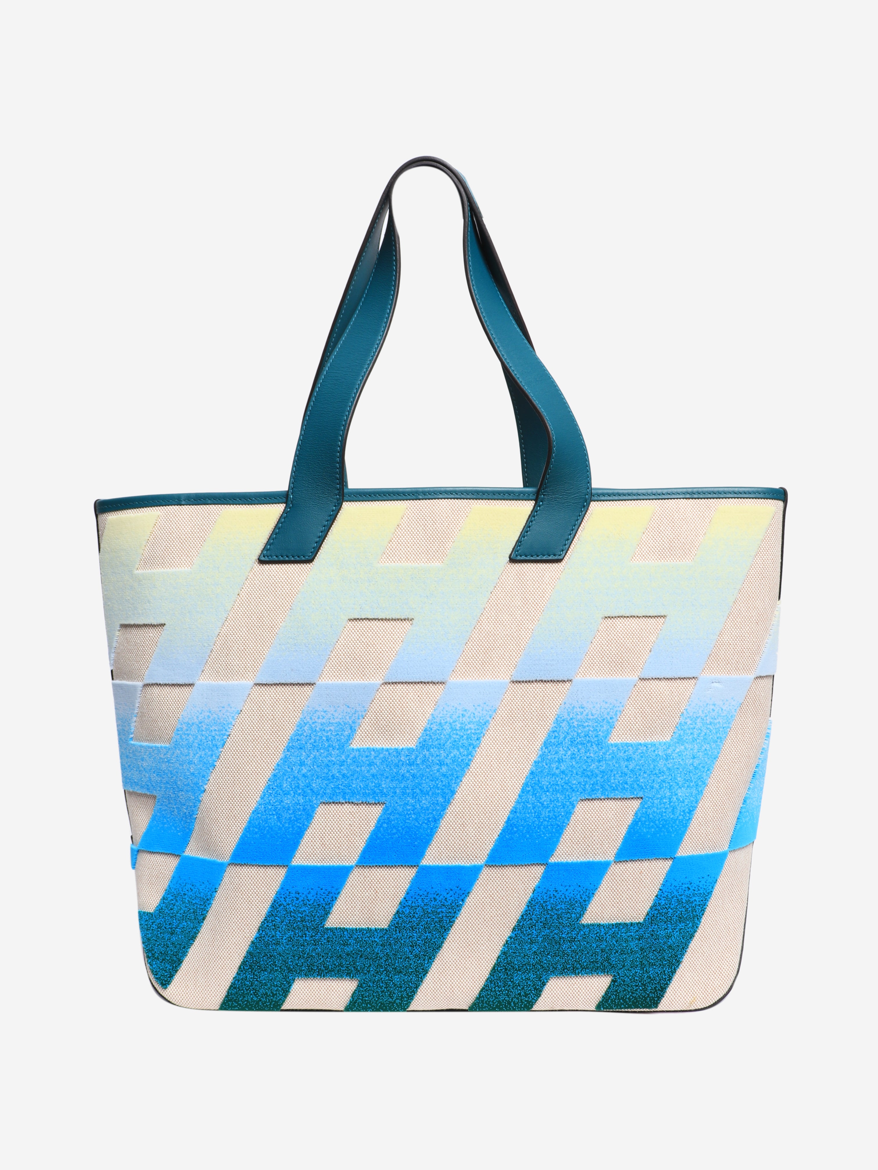 Neutral and teal 2021 Cabas H en Biais 40 tote bag