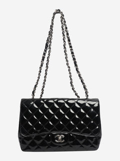 Black 2009 patent quilted jumbo Classic Single Flap bag Shoulder bags Chanel 