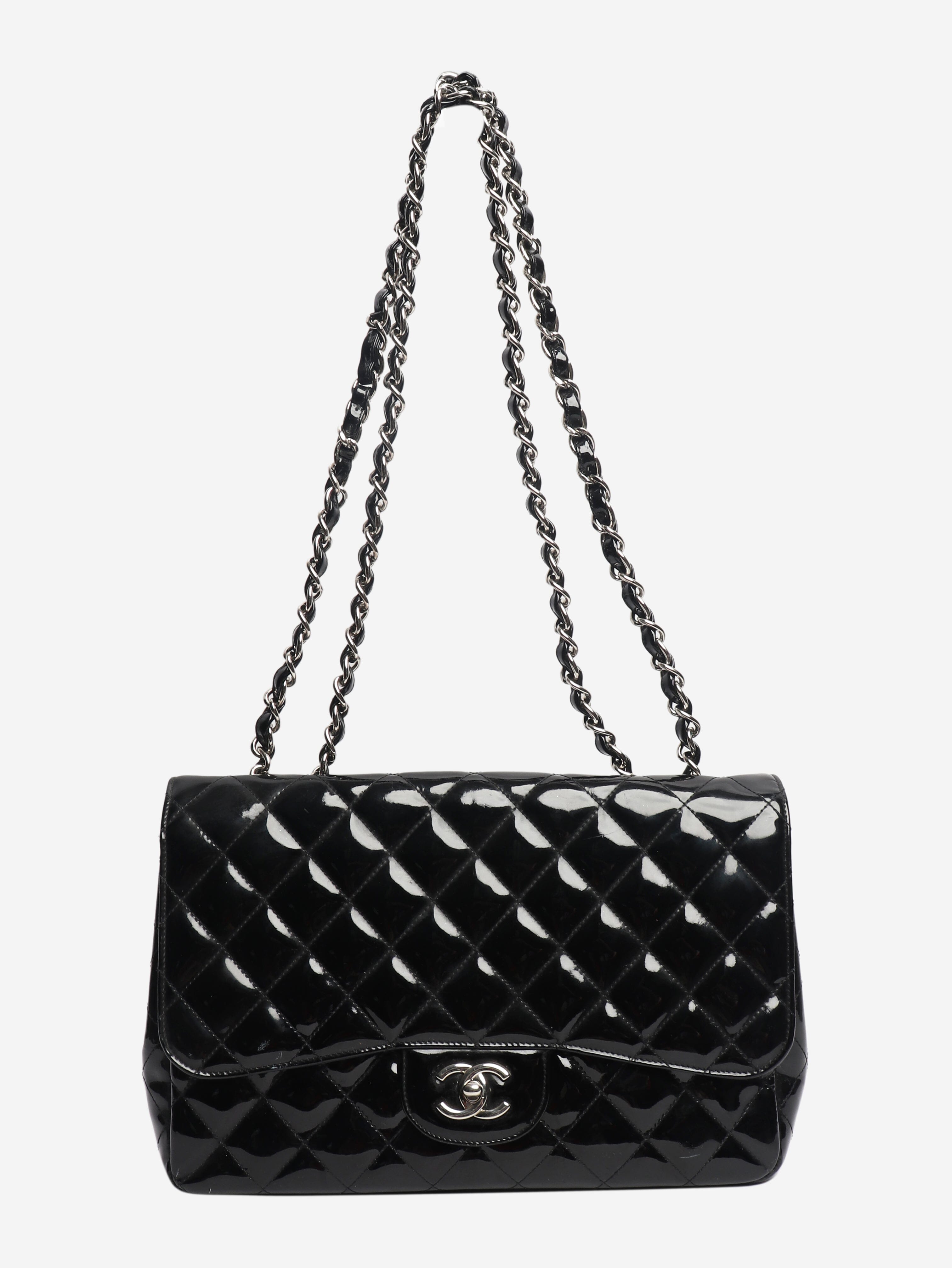 Black 2009 patent quilted jumbo Classic Single Flap bag Shoulder bags Chanel 