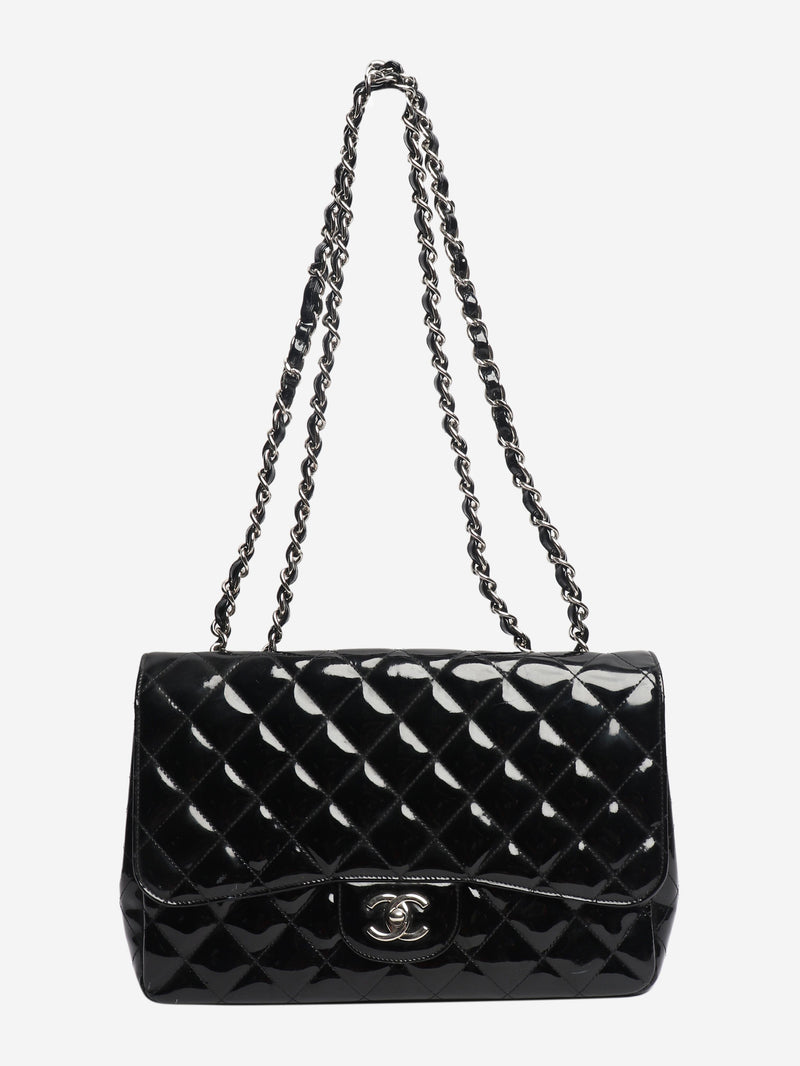 Black 2009 patent quilted jumbo Classic Single Flap bag Shoulder bags Chanel 