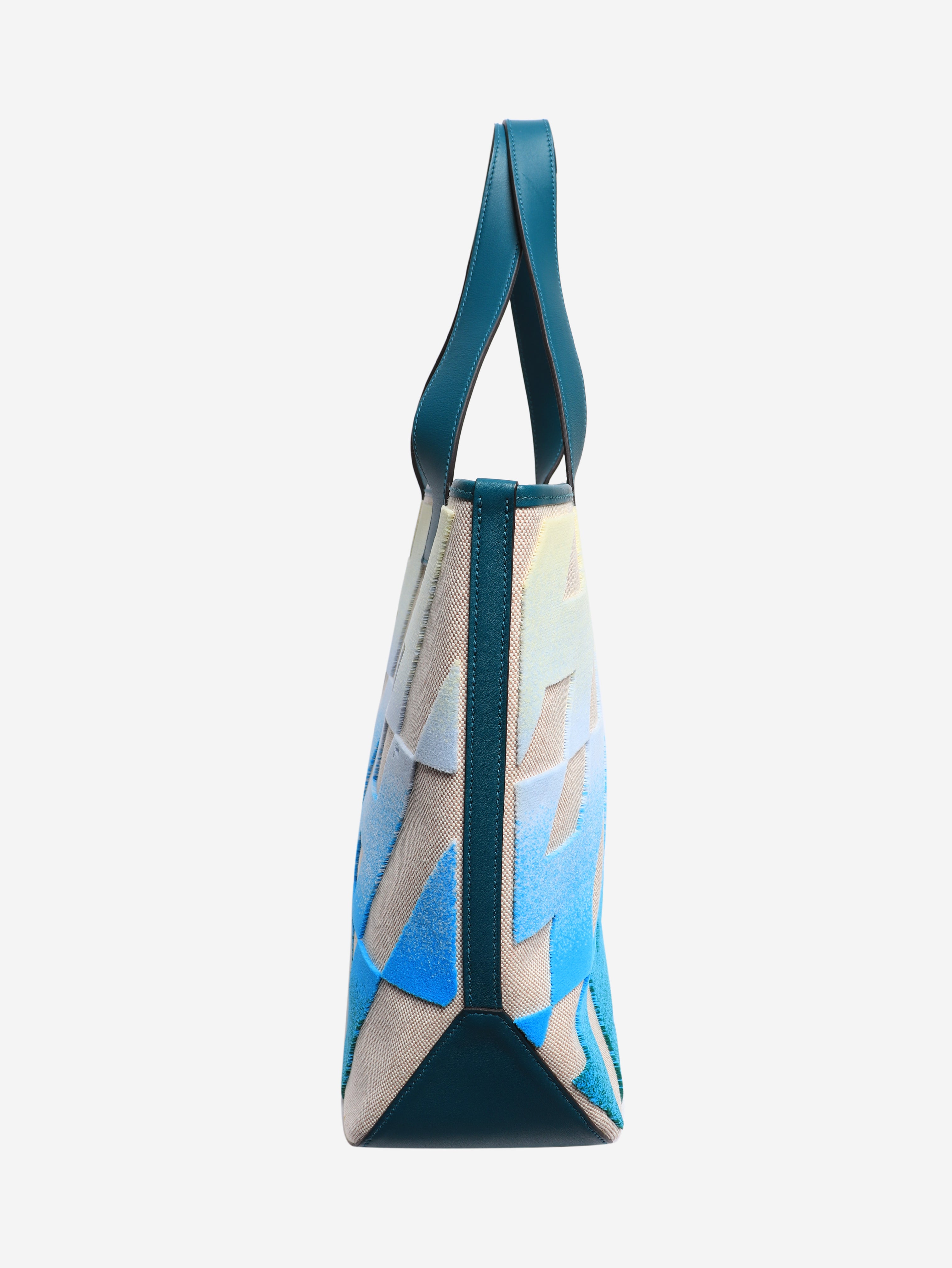 Neutral and teal 2021 Cabas H en Biais 40 tote bag