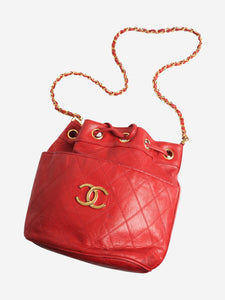 Chanel Red vintage 1986 lambskin quilted bucket bag