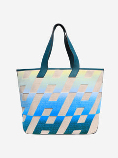 Neutral and teal 2021 Cabas H en Biais 40 tote bag