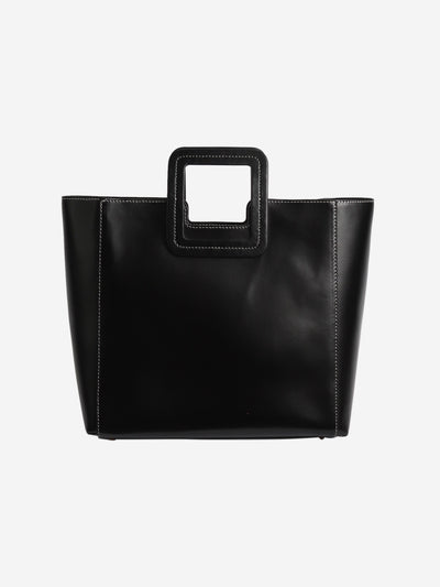 Black contrast-stitched leather tote bag Tote Bags Staud 