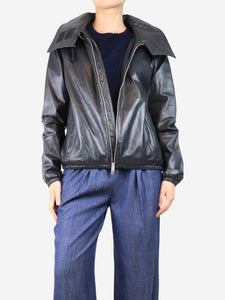 Celine Black lambskin hooded jacket - UK 12