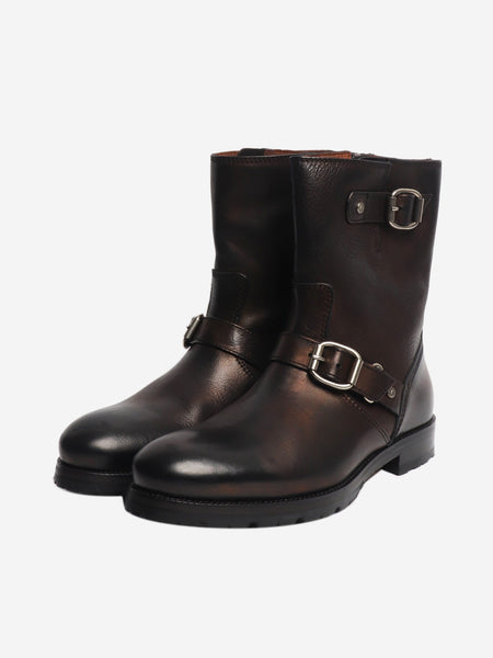 Black leather buckle boots - size UK 8 alternate image