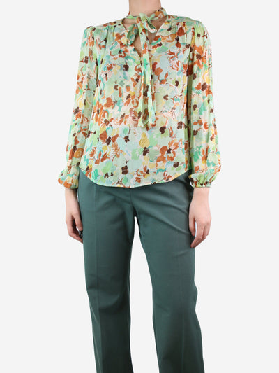 Green floral blouse - size UK 8