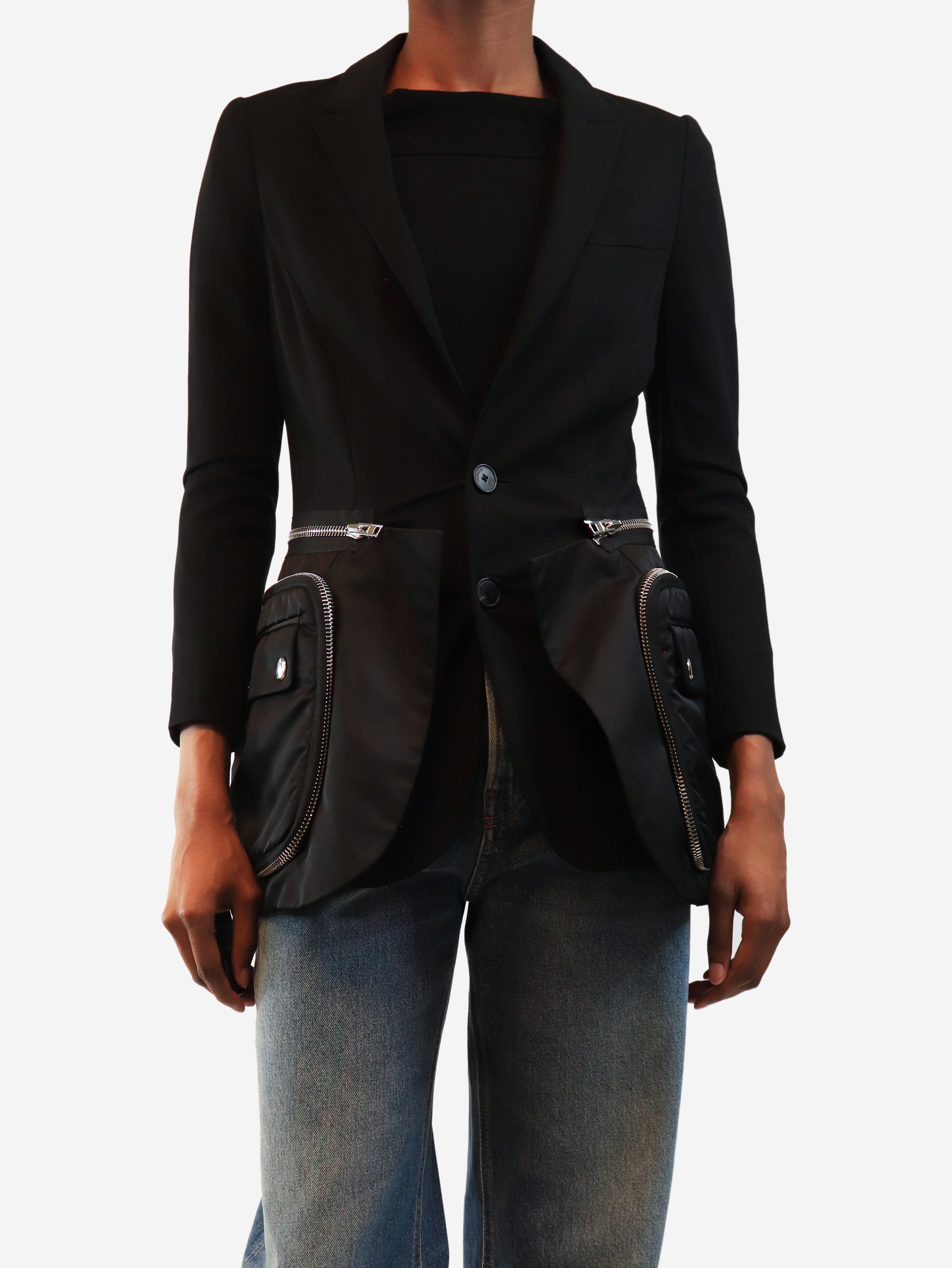 Black technical multi-zip detail jacket - size UK 8