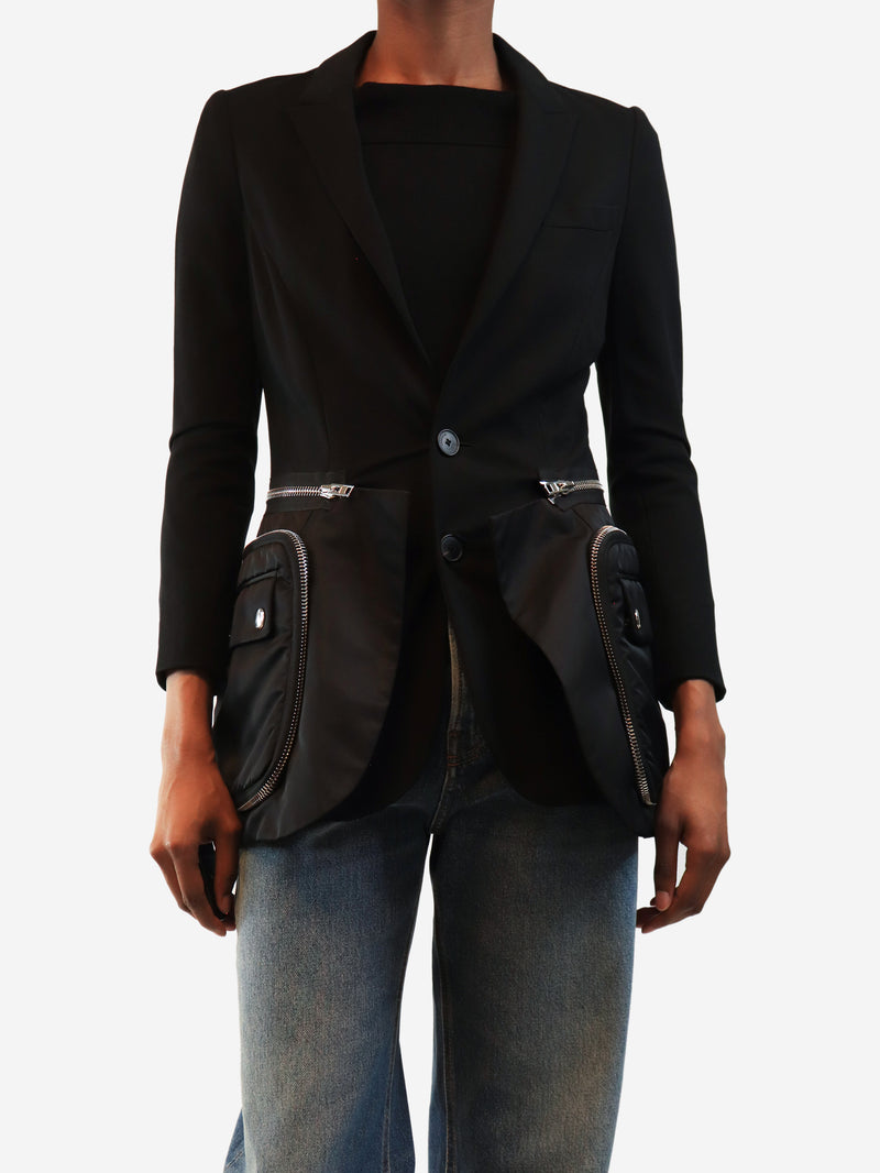 Black technical multi-zip detail jacket - size UK 8