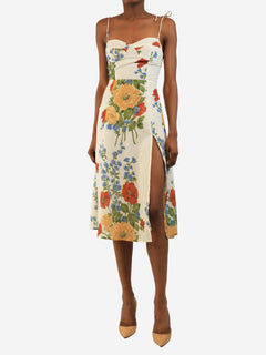 Cream sleeveless floral midi dress - size UK 6 Dresses Reformation 