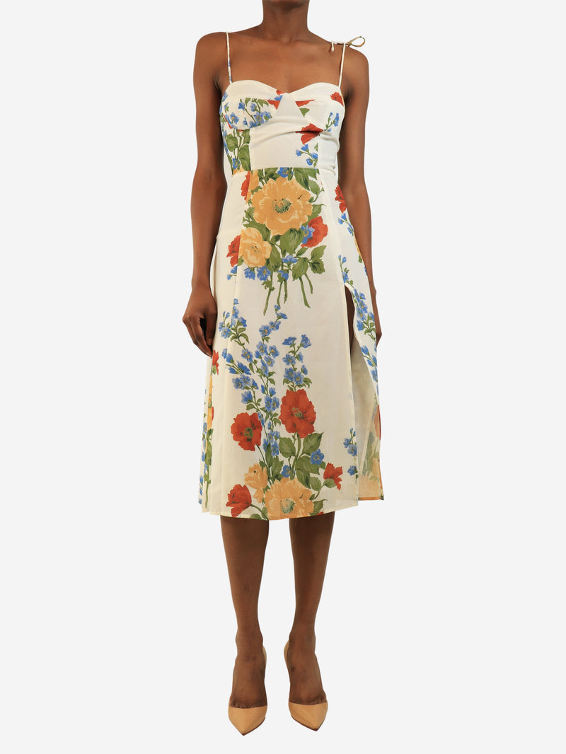 Cream sleeveless floral midi dress - size UK 6 Dresses Reformation 