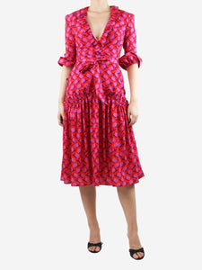 Borgo De Nor Red floral-printed ruffle-trim midi dress - size UK 8