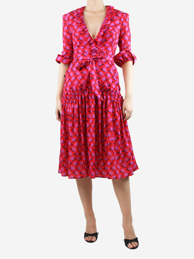 Red floral-printed ruffle-trim midi dress - size UK 8 Dresses Borgo De Nor 