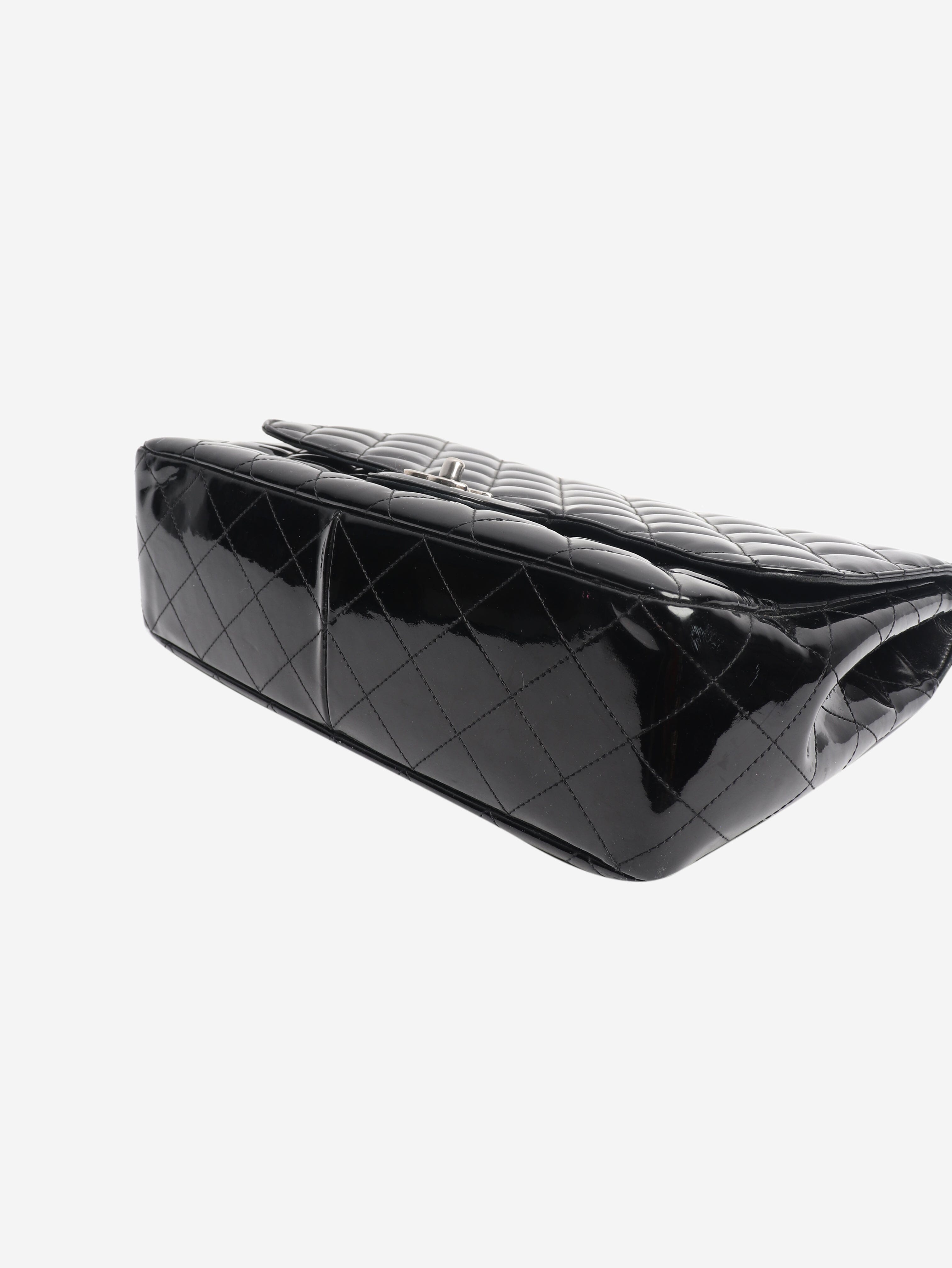 Black 2009 patent quilted jumbo Classic Single Flap bag Shoulder bags Chanel 