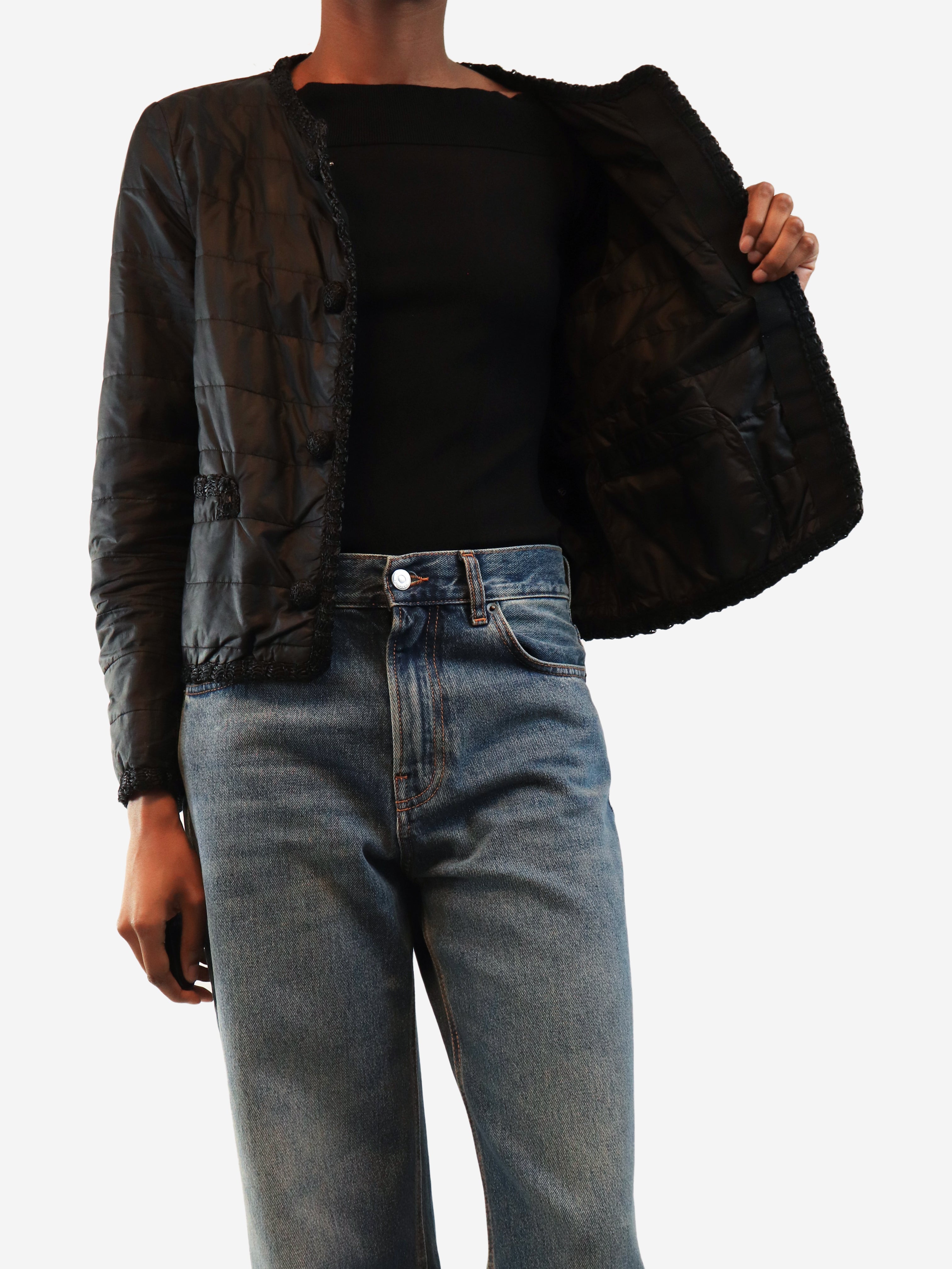 Black cropped padded jacket - size UK 8