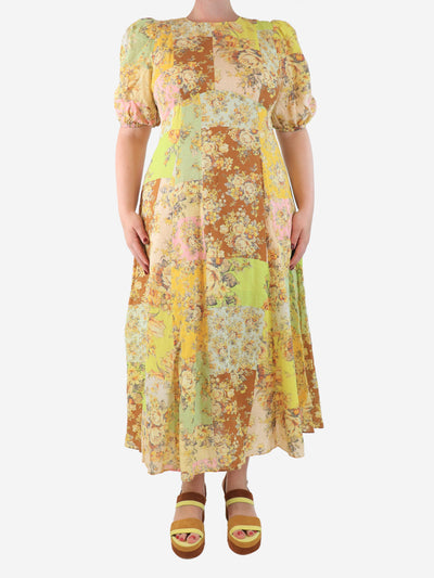 Yellow floral maxi linen dress - size UK 12 Dresses Alemais 
