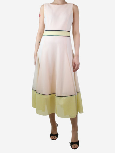 Peach pink colour-block net midi dress - size UK 12 Dresses Maje 