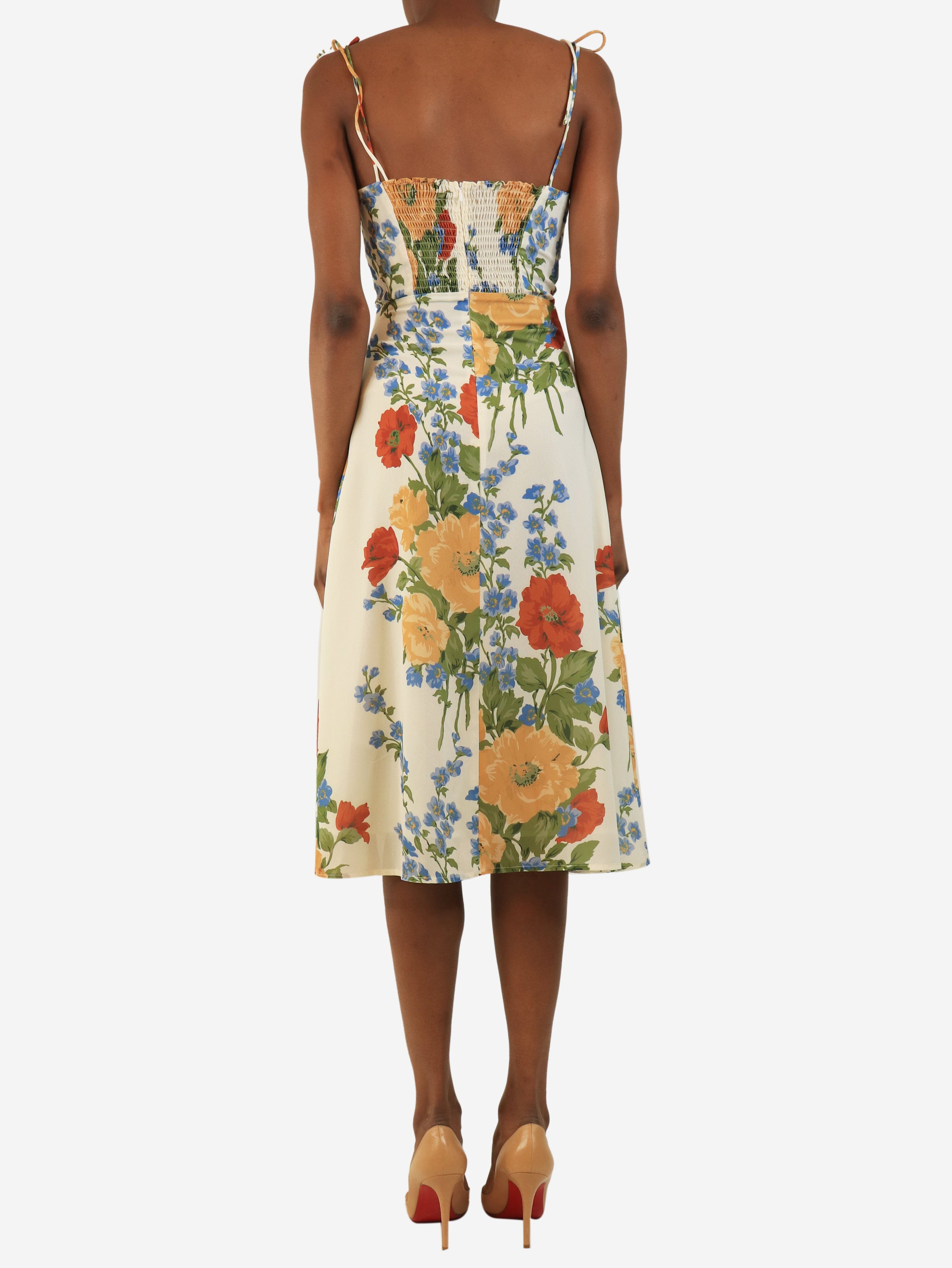 Cream sleeveless floral midi dress - size UK 6 Dresses Reformation 