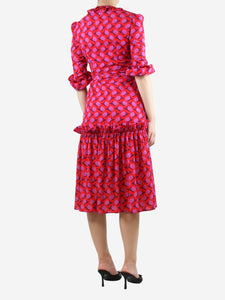 Borgo De Nor Red floral-printed ruffle-trim midi dress - size UK 8