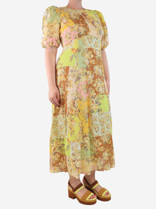 Alemais Yellow floral maxi linen dress - size UK 12