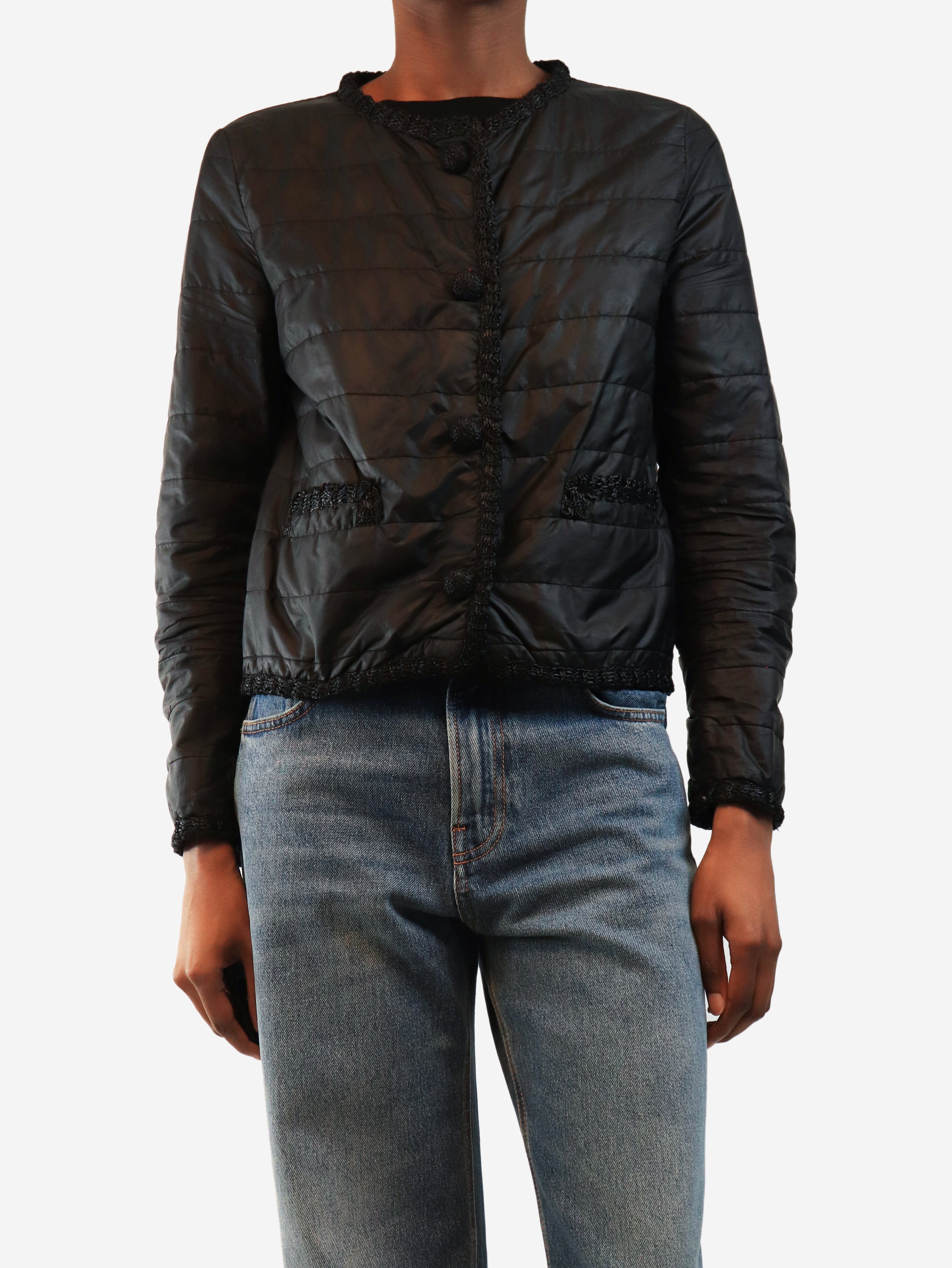 Black cropped padded jacket - size UK 8