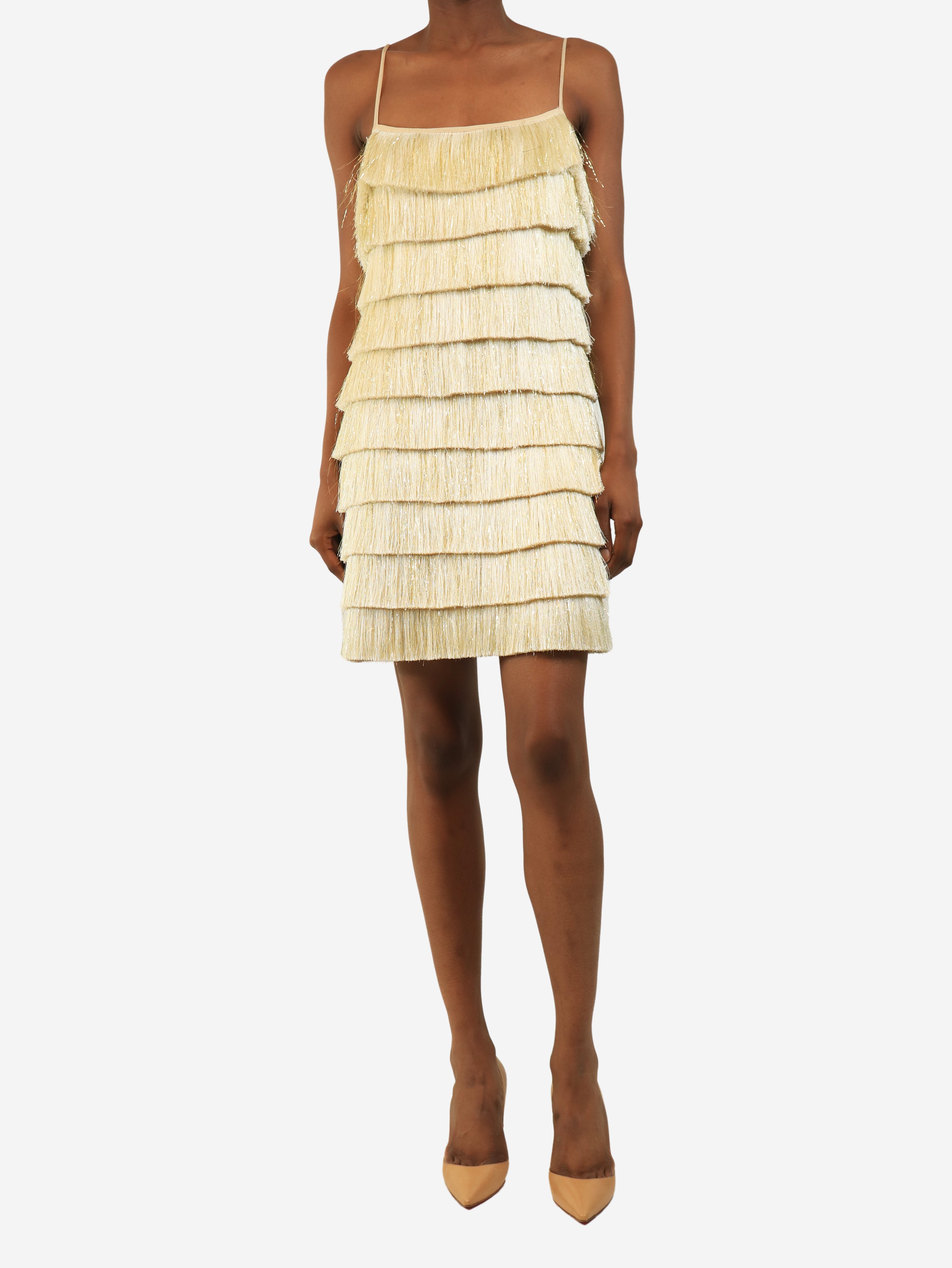 Cream frill mini dress - size UK 8