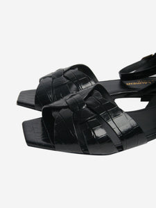 Saint Laurent Black croc-embossed Tribute sandals - size EU 34.5