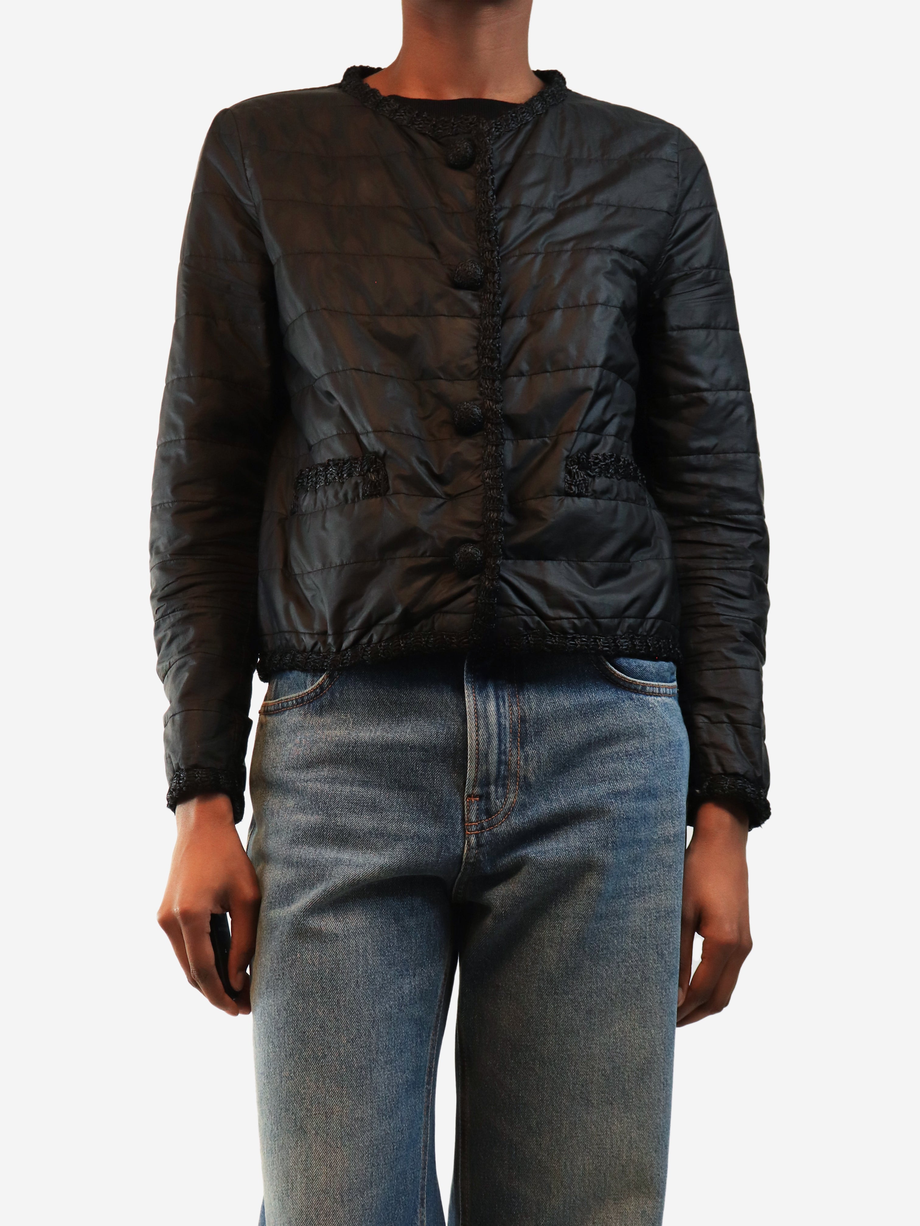 Black cropped padded jacket - size UK 8