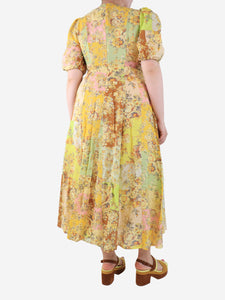 Alemais Yellow floral maxi linen dress - size UK 12