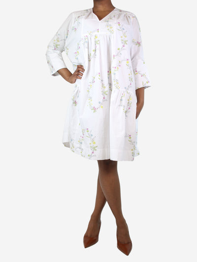 White floral printed tiered dress - size UK 12 Dresses Ganni 