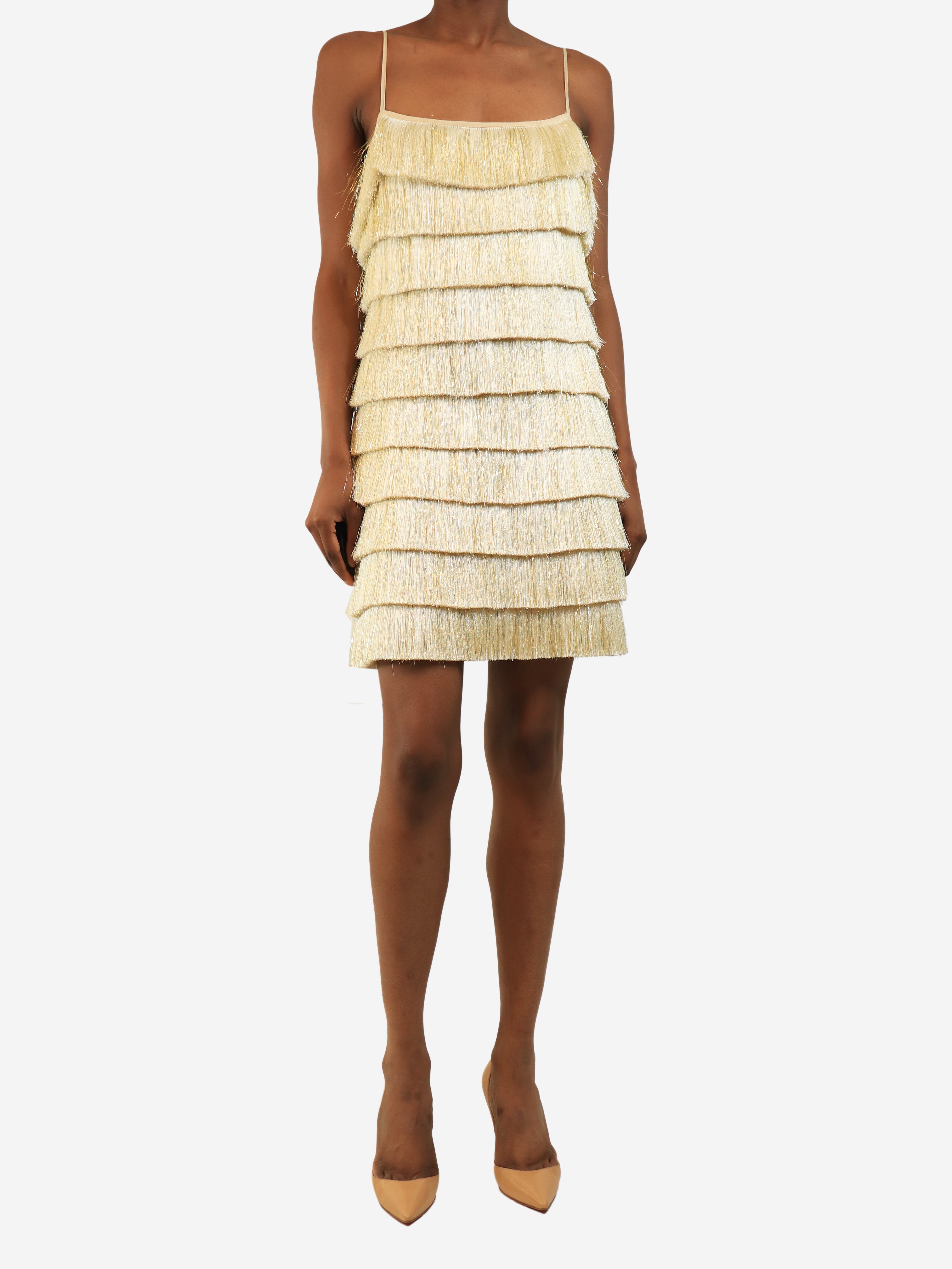 Cream frill mini dress - size UK 8