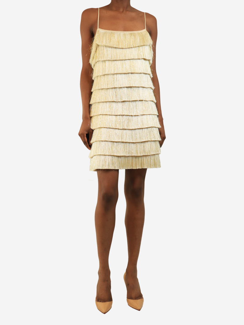 Cream frill mini dress - size UK 8