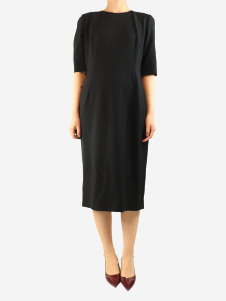 Black short-sleeved wool midi dress - size UK 16 product image