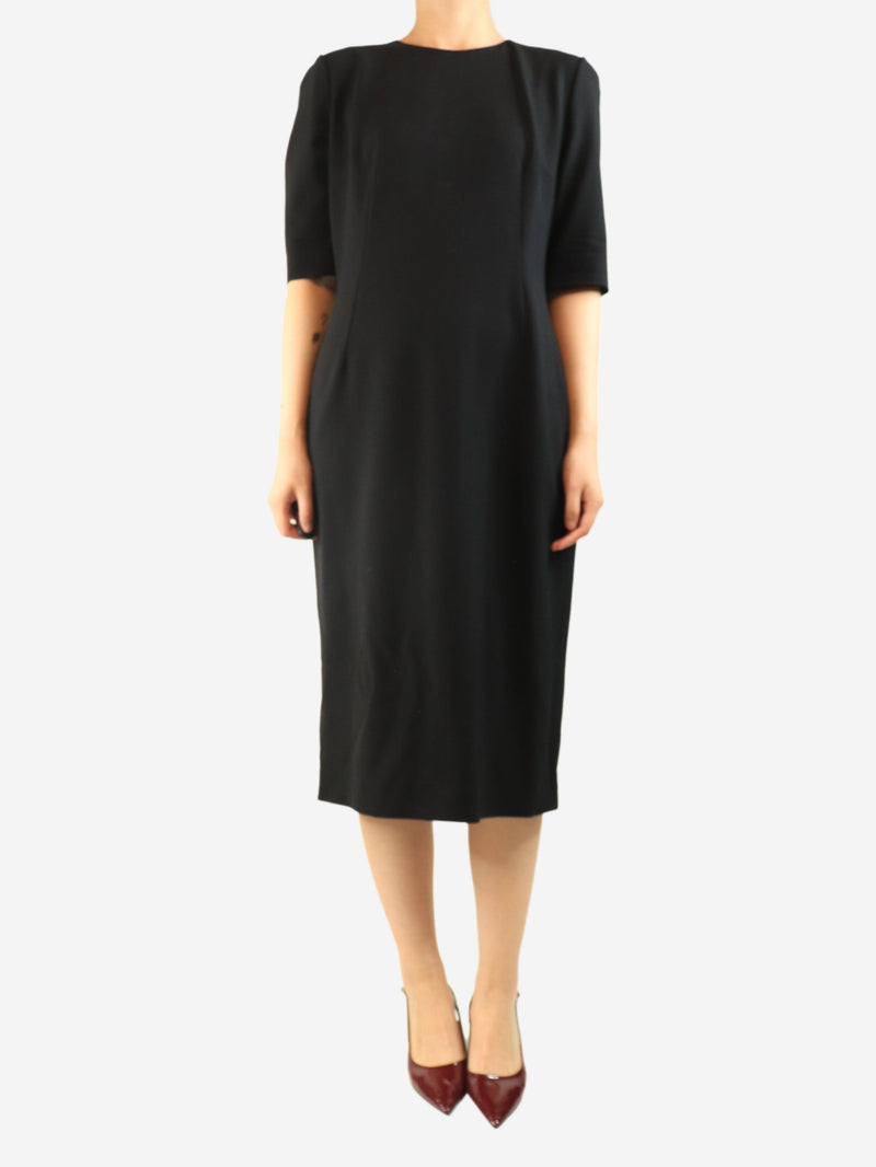 Black short-sleeved wool midi dress - size UK 16 Dresses Dolce & Gabbana 