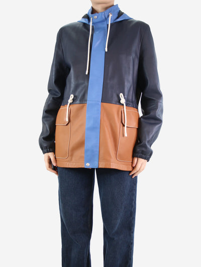 Blue colour-block leather hooded coat - size EU 46 Coats & Jackets Loewe 