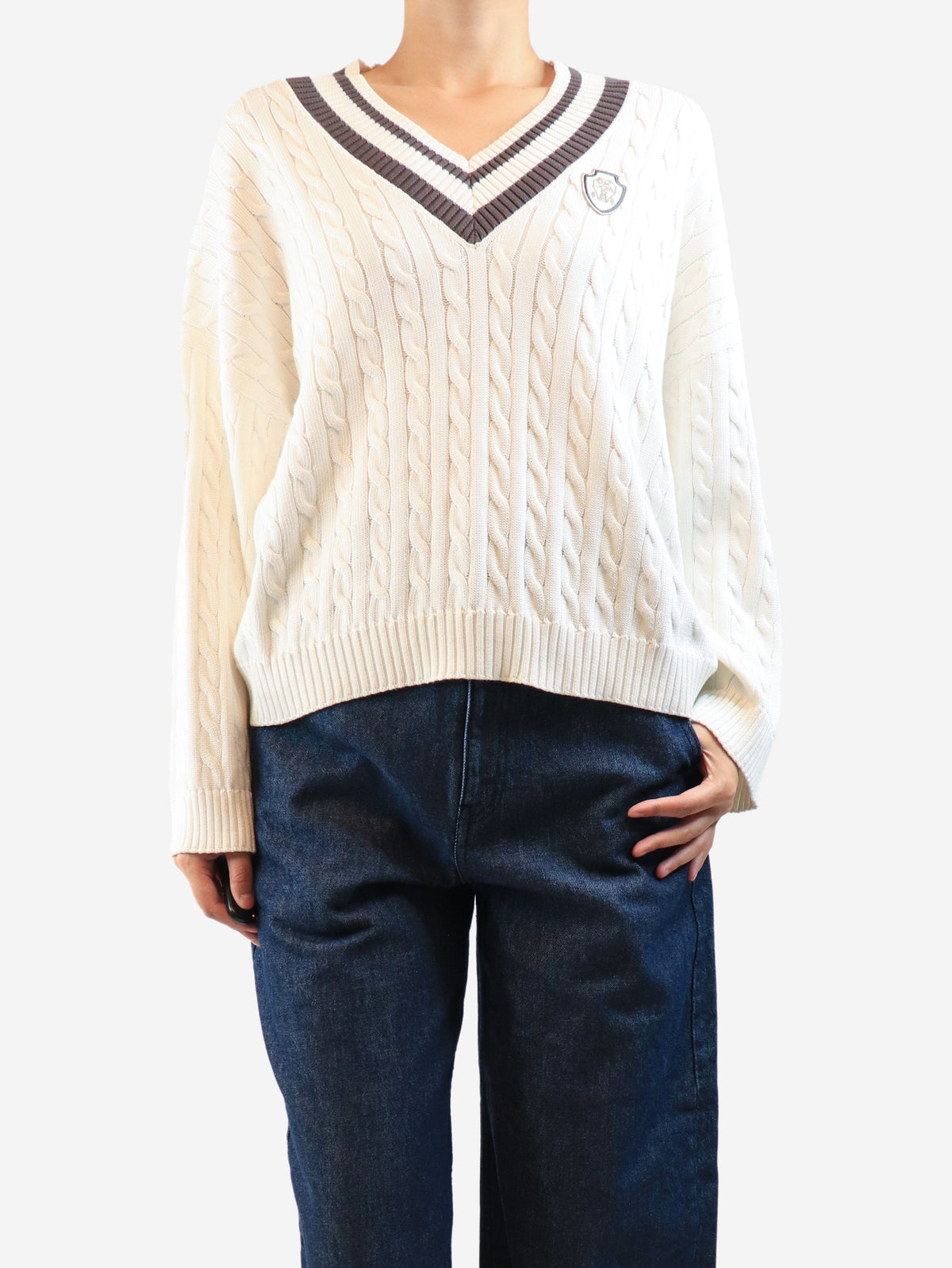 White cable-knit cricket jumper - size S Knitwear Brunello Cucinelli 