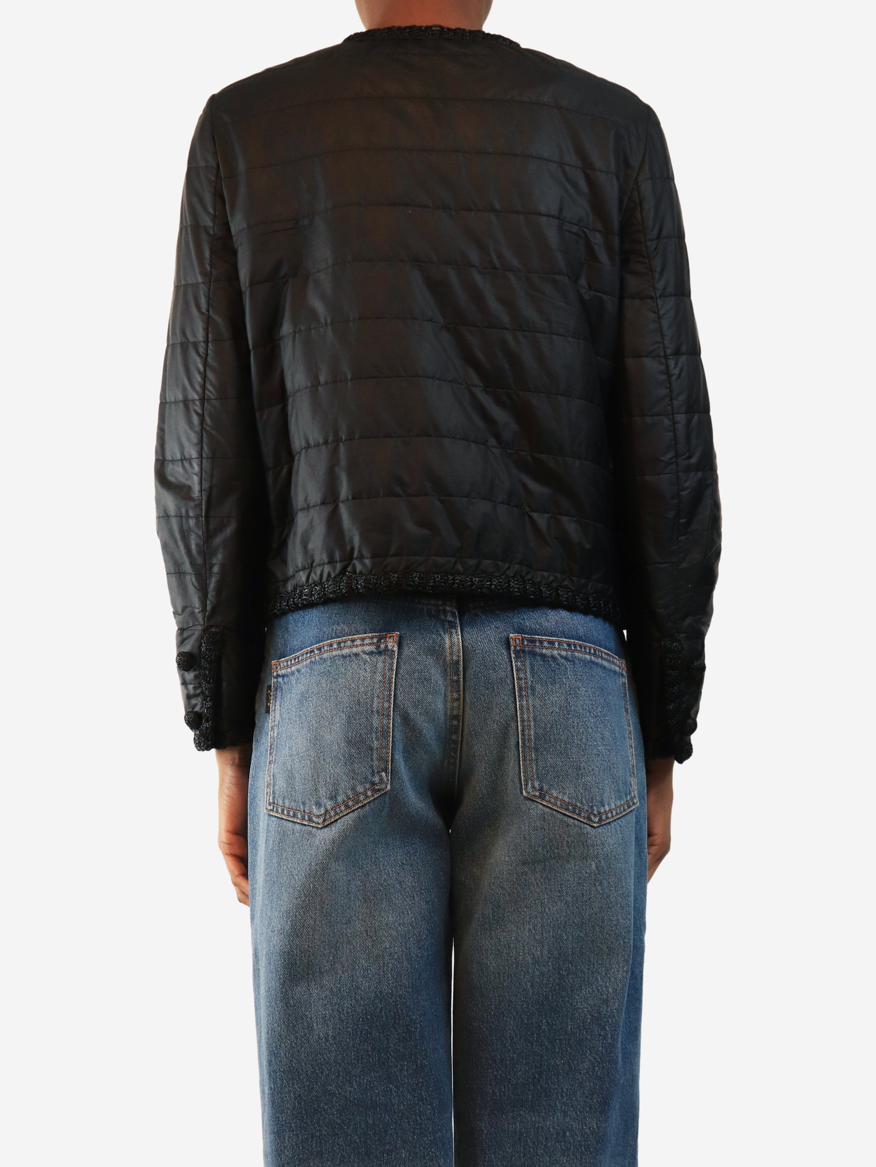 Black cropped padded jacket - size UK 8