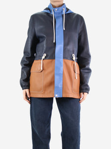 Loewe Blue colour-block leather hooded coat - size EU 46