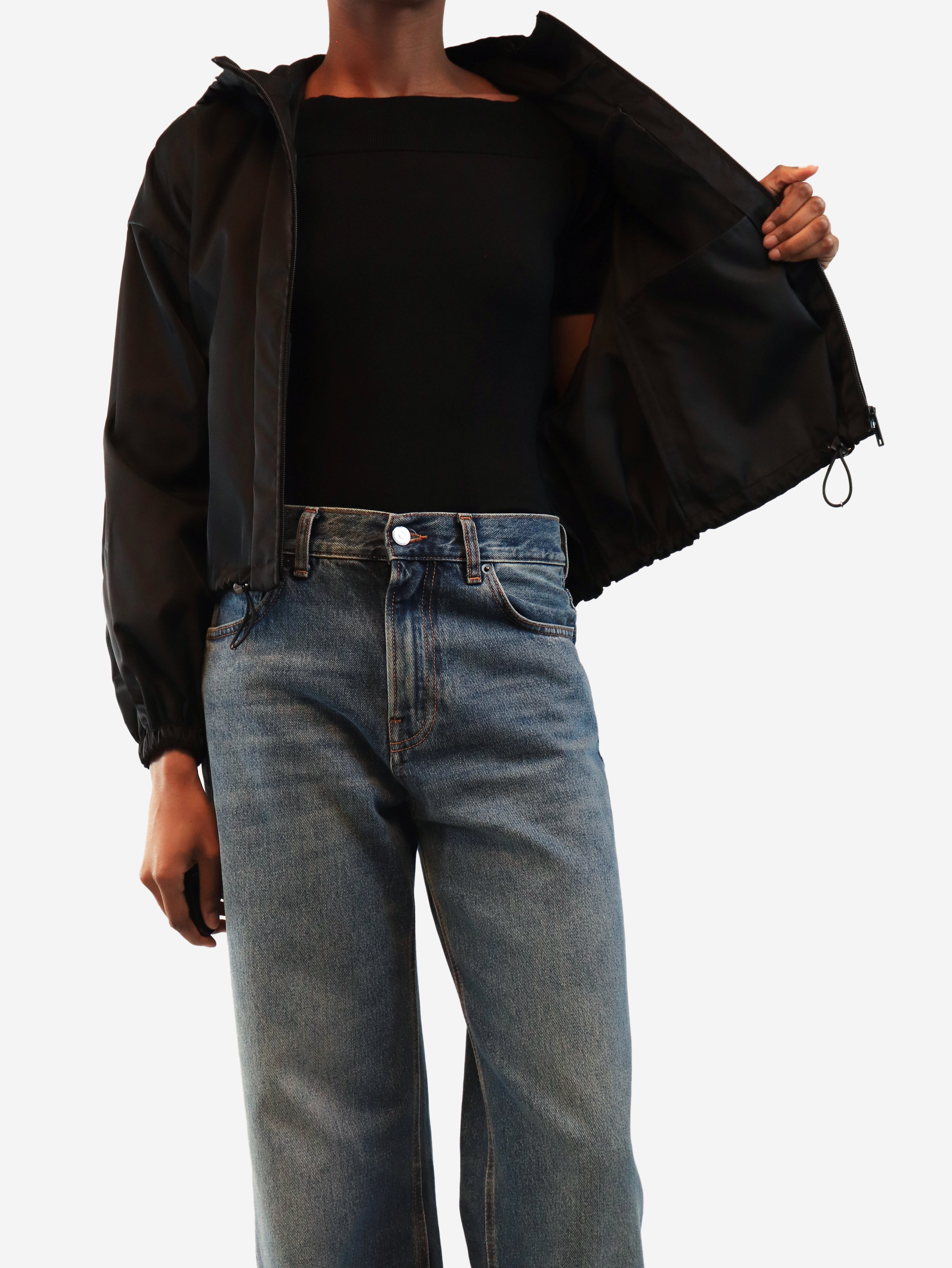 Black Re-Nylon cropped jacket - size UK 4