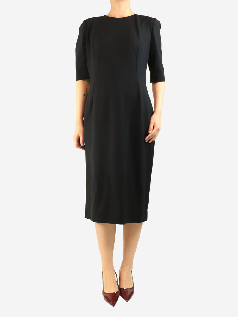 Black short-sleeved wool midi dress - size UK 16 Dresses Dolce & Gabbana 