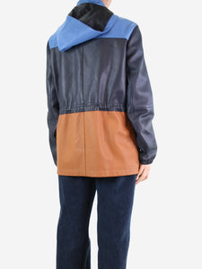 Loewe Blue colour-block leather hooded coat - size EU 46