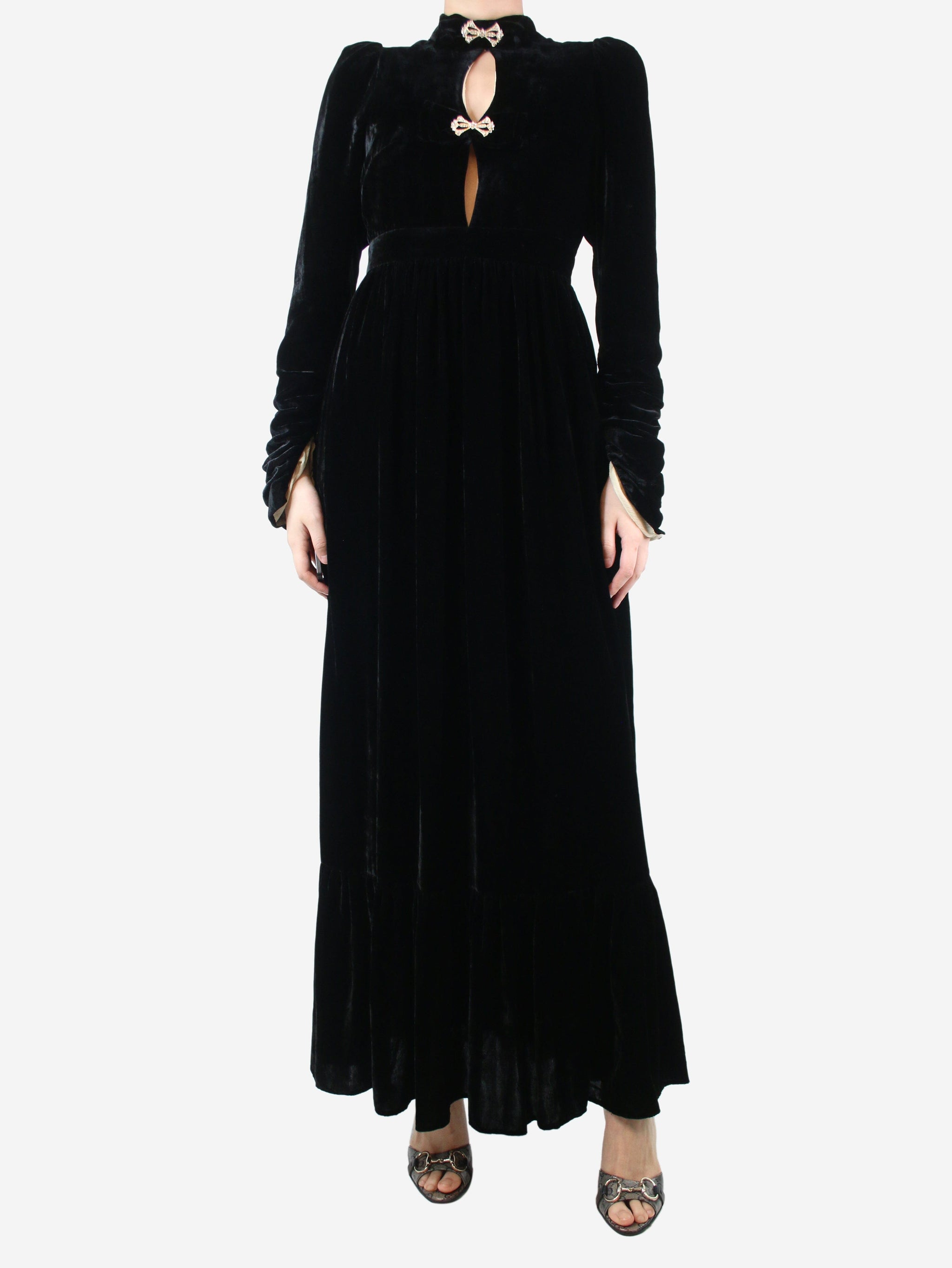 manoush-pre-owned-black-bejewelled-velvet-dress-size-uk-8-sign-of