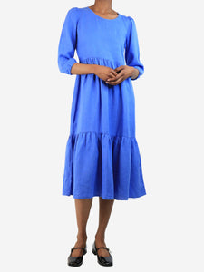 Justine Tabak Blue linen tiered midi dress - size XS