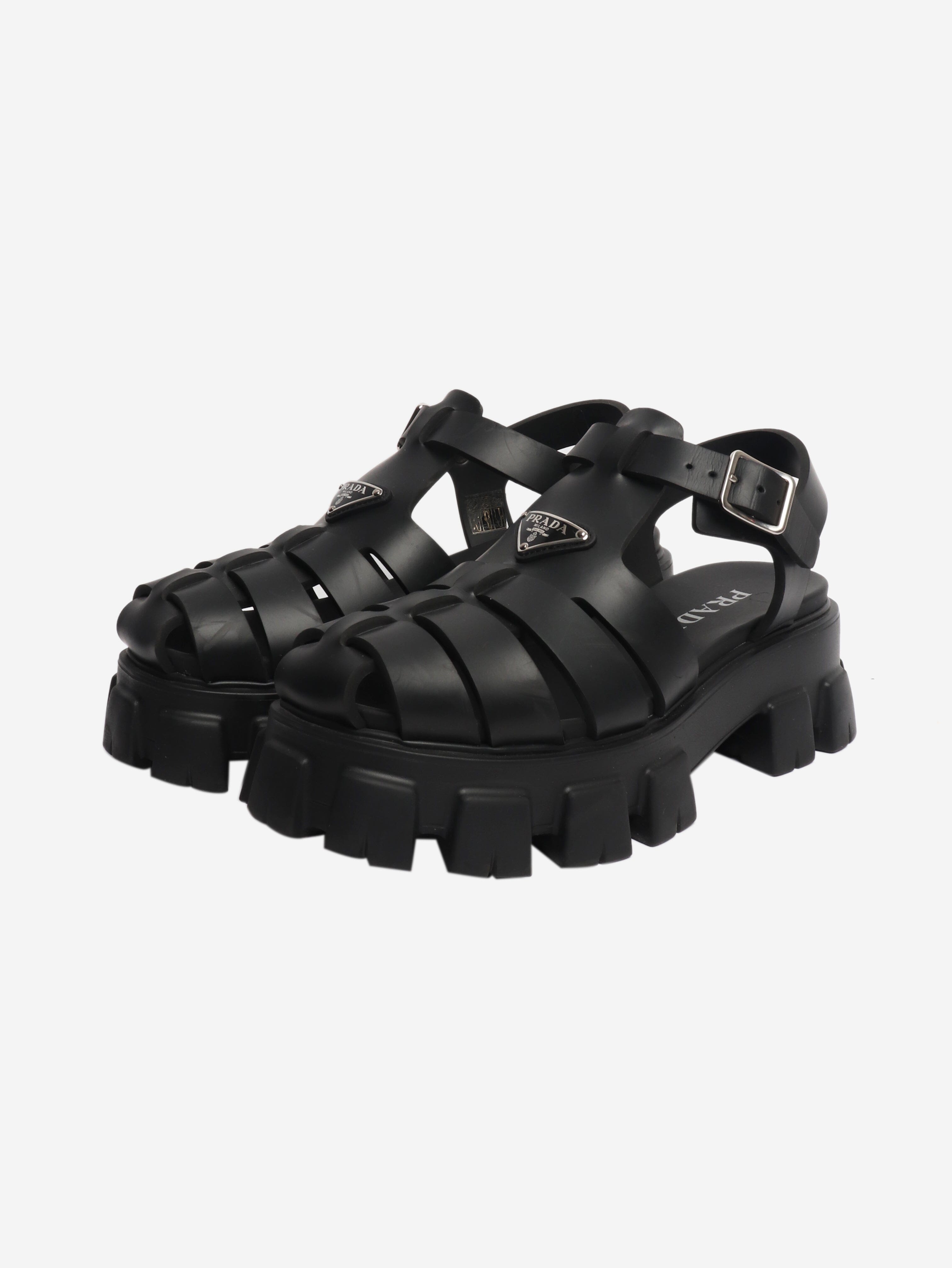 Black platform sandals - size UK 7 Flat Sandals Prada 