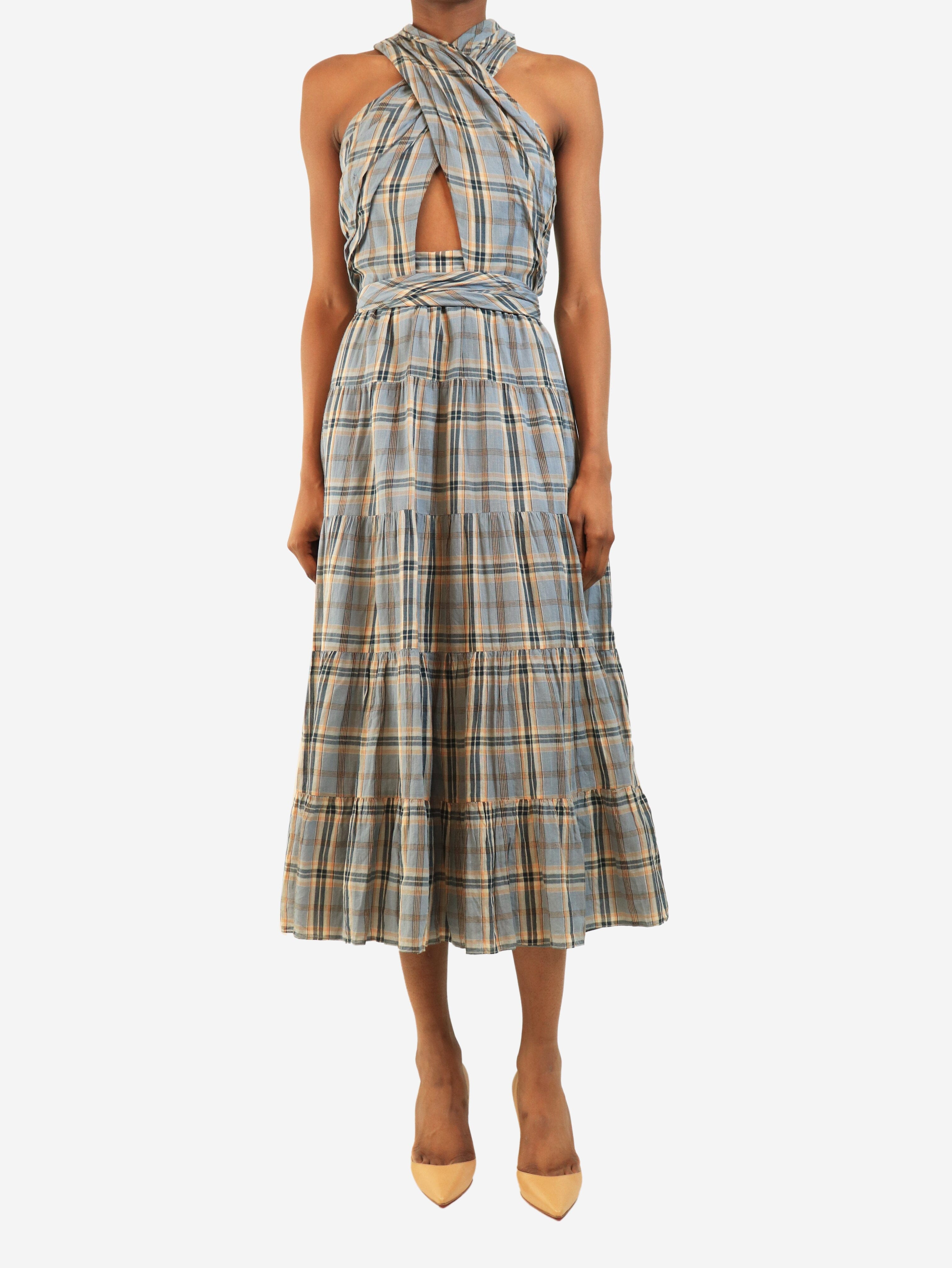 Blue sleeveless plaid midi dress - size UK 6 Dresses Ulla Johnson 